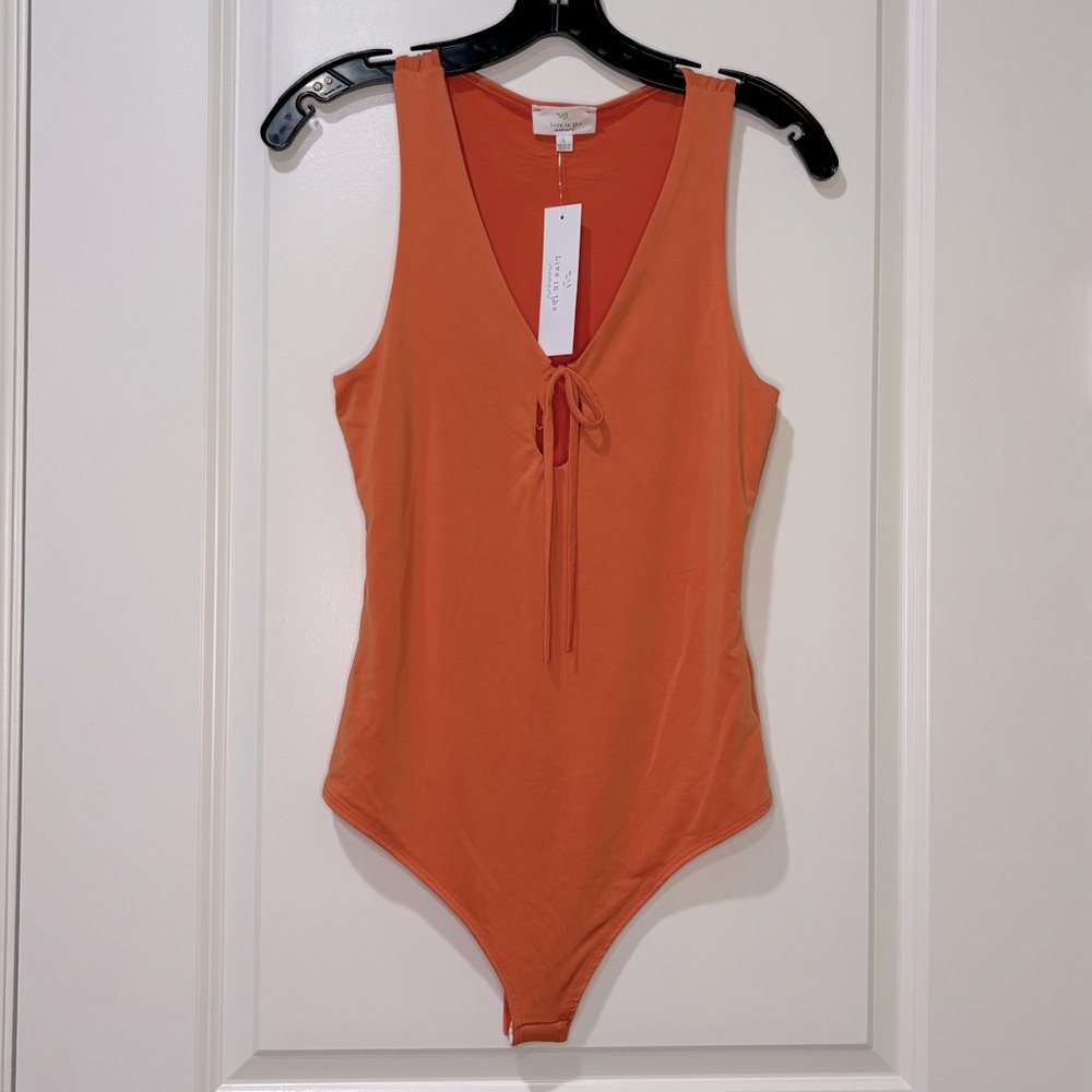 Live In The Moment Orange Tank Bodysuit Size Large NWT